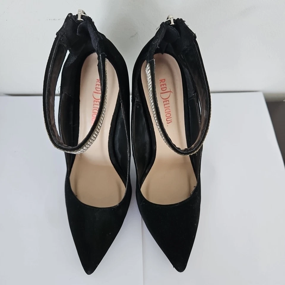 Zapatos de tacón de aguja rojos deliciosos punta puntiaguda cremallera trasera brillantes tobilleras talla 9 Foto 4 de 4