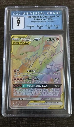 2019 Pokémon Sun & Moon Reshiram & Charizard GX Unbroken Bonds #217 CGC 9 Mint