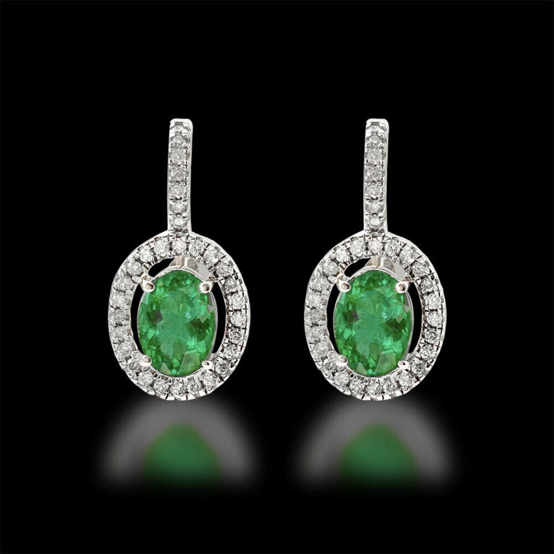 Pendientes Colgantes Esmeralda Y Diamante 925 Plata Esterlina Para Regalo