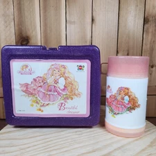 Vintage 1986 Lady Lovely Locks Lunch Box Thermos Purple Glitter Deka Plastics