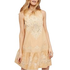 Spell & The Gypsy Darling Embroidered Mini Dress Beige Natural Size Large NWOT