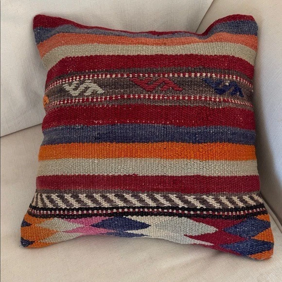 Vintage Karabag Kilim Pillow 16x16 inchWool Ethnic Karabag Kilim w/ Insert - Image 2 of 4
