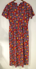B7 NEW Talbots S Floral Knit Button Up Long Dress S/S 100% Cotton Korea