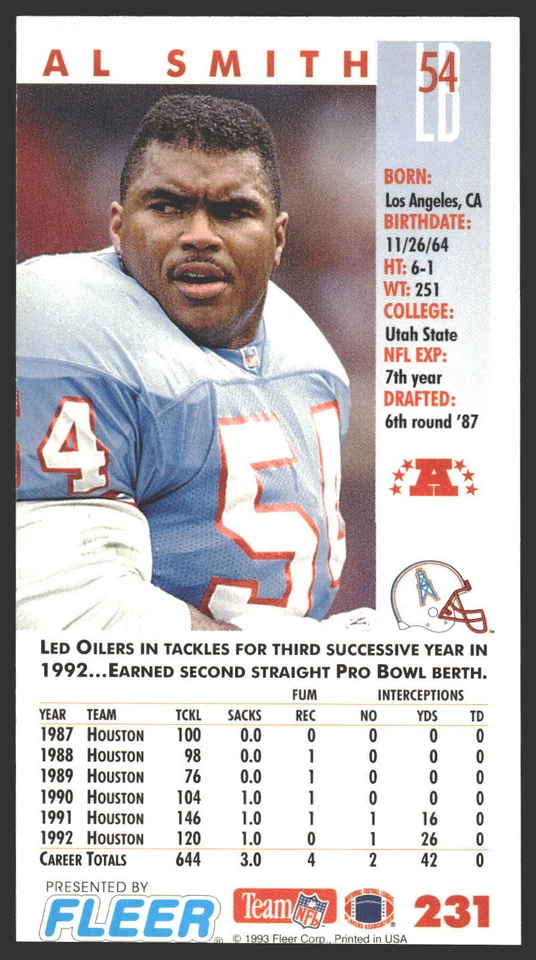 Al Smith #231 1993 GameDay Houston Oilers - Image 2 of 2
