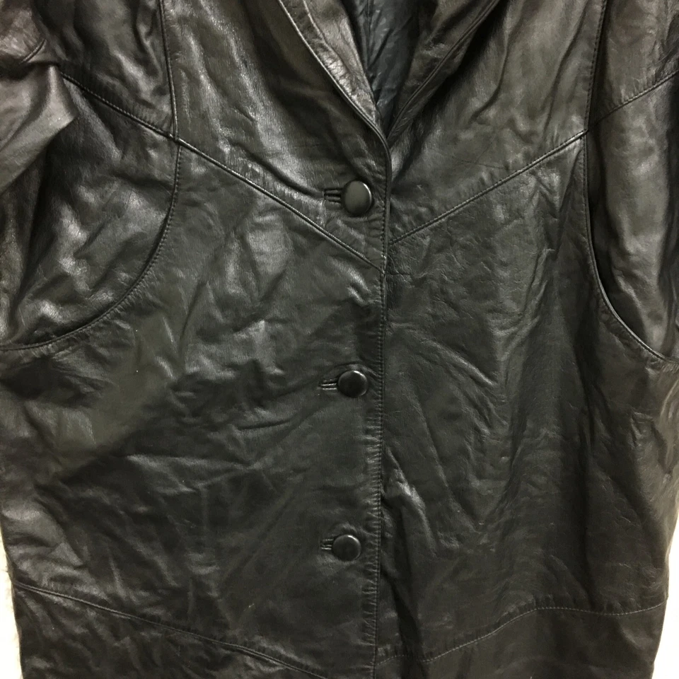 Gabardina de cuero negra para mujer vintage Tip Top Of California Jacket 10 adultos Foto 3 de 4