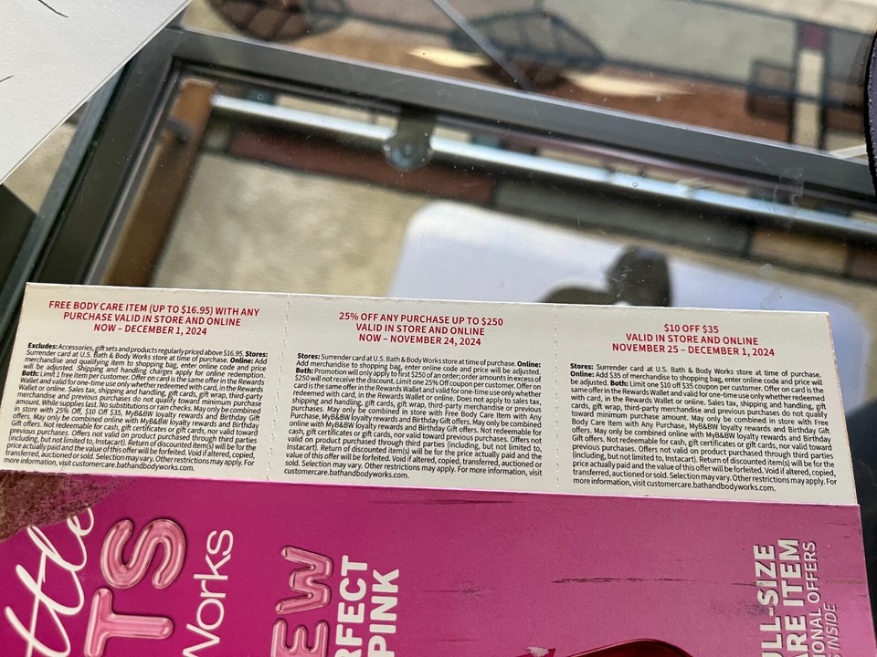 BATH & BODY WORKS COUPON 25 10 OFF BODY CARE ITEM EX. 12/1/24