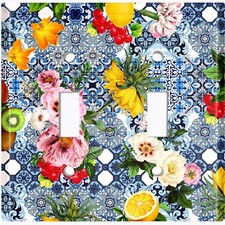 Metal Light Switch Cover Wall Plate Colorful Collage Flower Tile Pattern TIL010