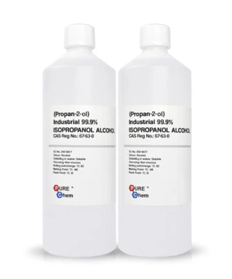 PURE CHEM Isopropyl Alcohol IPA (Isopropanol) 2x1L 99.9% Lab Grade Pharma (2L Total)