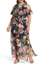 ELIZA J Floral Chiffon Cold Shoulder Maxi Dress (size 20W)*