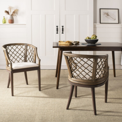 SAFAVIEH Carlotta Arm Chair | Greige / White |