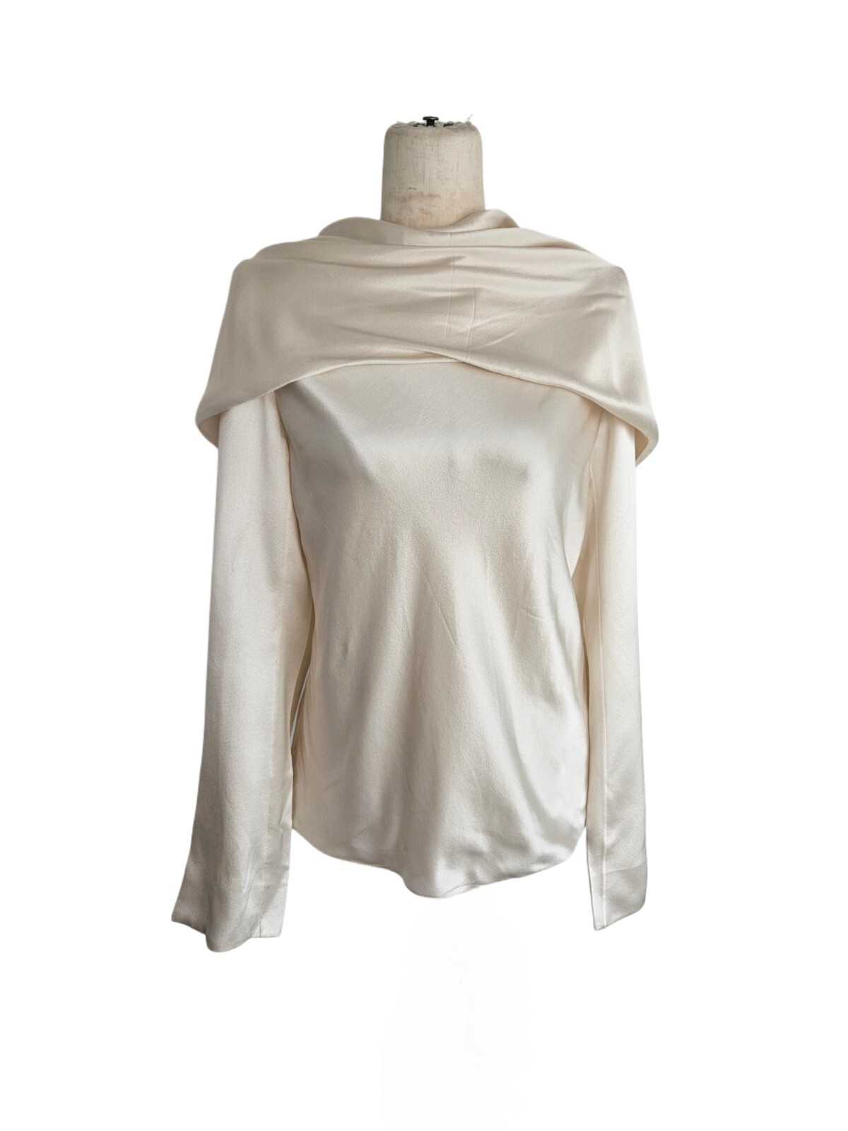 Top a spalla imbottito con drappeggio setoso panna Saint Laurent