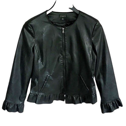 NWT Ann Taylor Faux Leather Moto Jacket Womens 6 Full Zip Gray