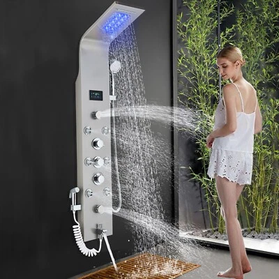 ROZIN Acciaio inox Pannello Doccia idromassaggio LED Cascata pioggia soffione colonna