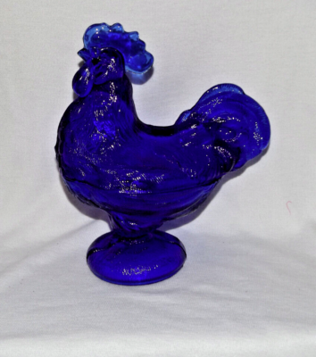 Vintage 60's Westmorland Cobalt Blue Glass Rooster on Nest
