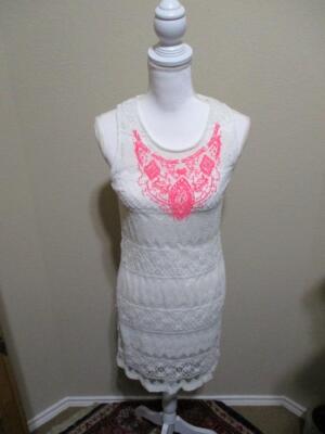 Xhilaration White w/Pink Design Sleeveless Mini Dress with Floral Lace Medium | eBay Xhilaration White w/Pink Design Sleeveless Mini Dress with Floral Lace Medium | eBay