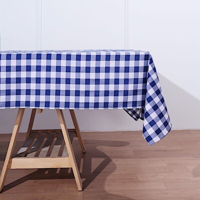 Navy Blue White Buffalo Plaid 60x102'' RECTANGLE Polyester Tablecloth  Linens