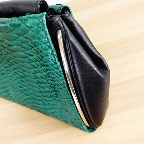Snakeskin Clutch Python Italian Leather Black EPONYMOUS Purse Green Frame $1,495 - Picture 17 of 23
