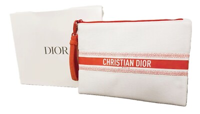 Christian DIOR Terry Cloth Large Clutch Wristlet Bag Off-White