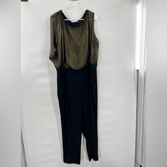 Lane Bryant black gold lame jumpsuit catsuit pantsuit size 18/20