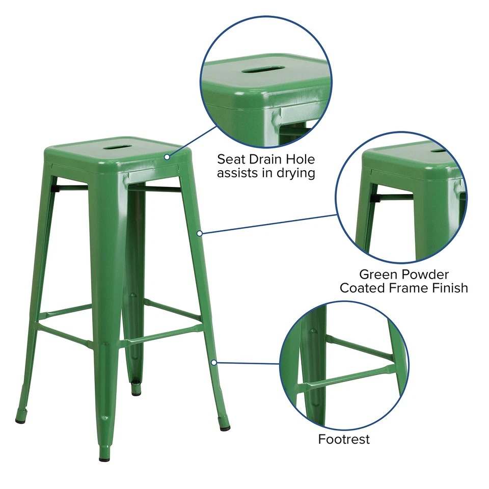 Industrial Green Backless Bar Stool Stackable Metal Seating for Indoor Outdoo... - Image 3 of 4