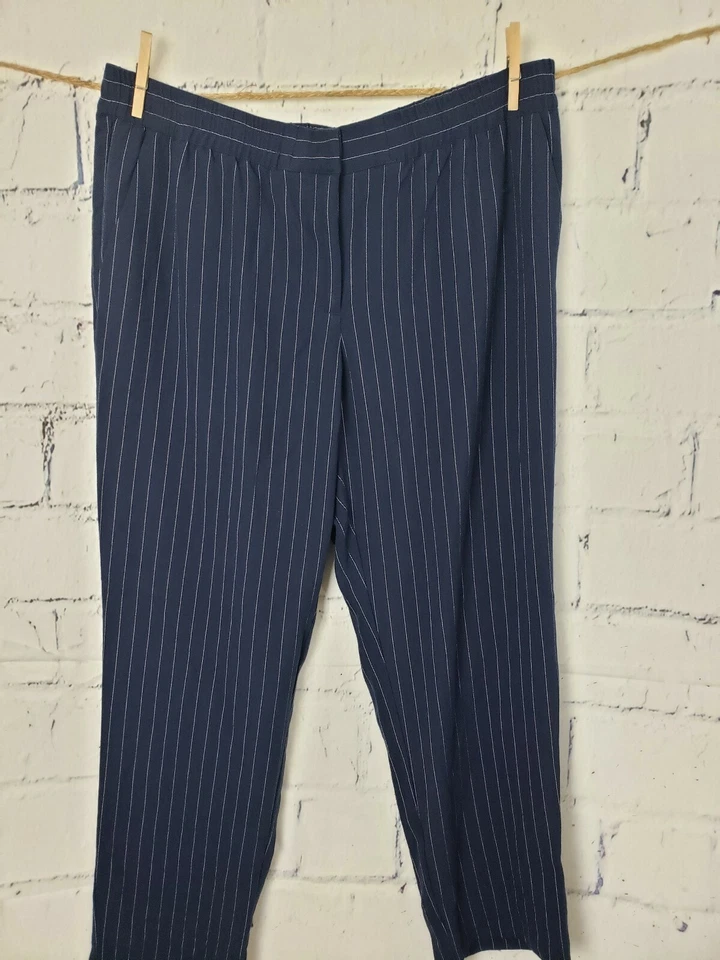 Pantalón Rafaella Mujer Azul Marino Rayas Talla 16 Elástico en Cintura Frente Plano Foto 3 de 4