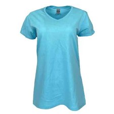 Gildan G5V00L Womens Heavy Cotton Short Sleeve V-Neck T-Shirt SKY Blue Large