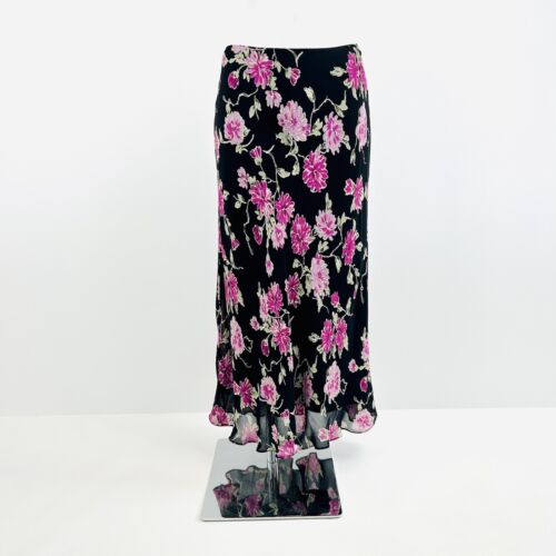 M&S Midi Skirt UK 12 Dark Florals Bias Cut vintage 90s Y2k   - Afbeelding 1 van 24
