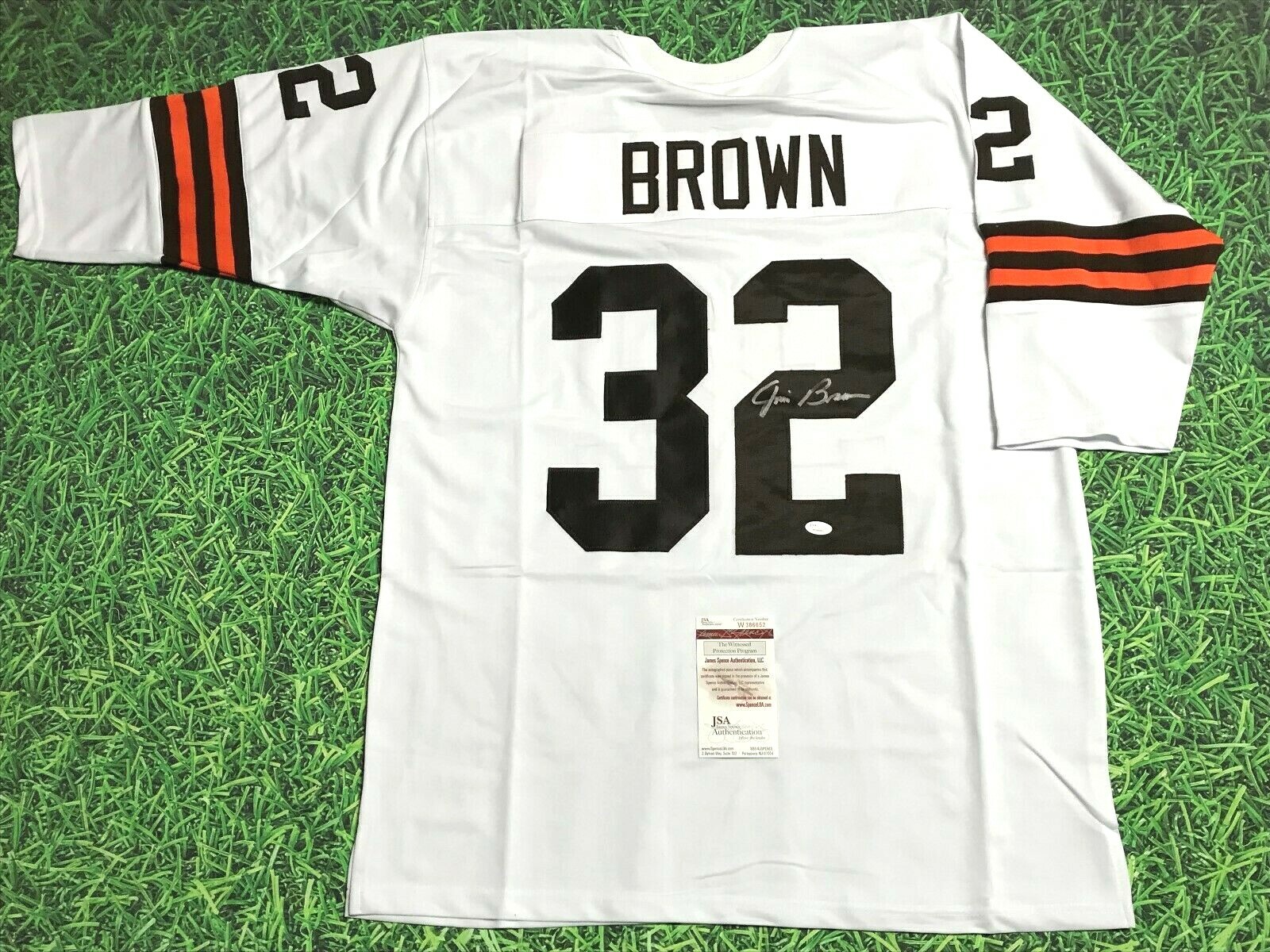 Jim Brown Autographed Signed Cleveland Browns 3/4 WHITE JERSEY JSA 
