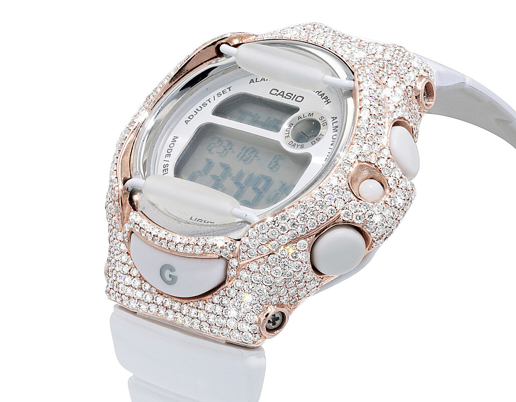 Casio Baby G 43MM BA-169 Rose Gold Diamond Watch 5CT | eBay