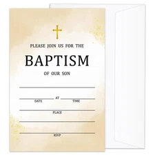 Brown Watercolor Baptism Invitations With Envelopes Baptism Baptismal Invitat...