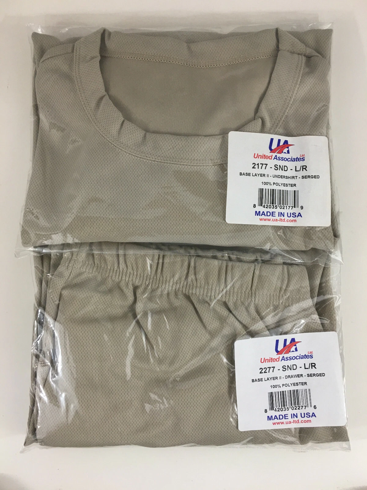 United Join Forces Mid Wt Base Layer L/S Crew & Pant SS M's Lg Sand NWT