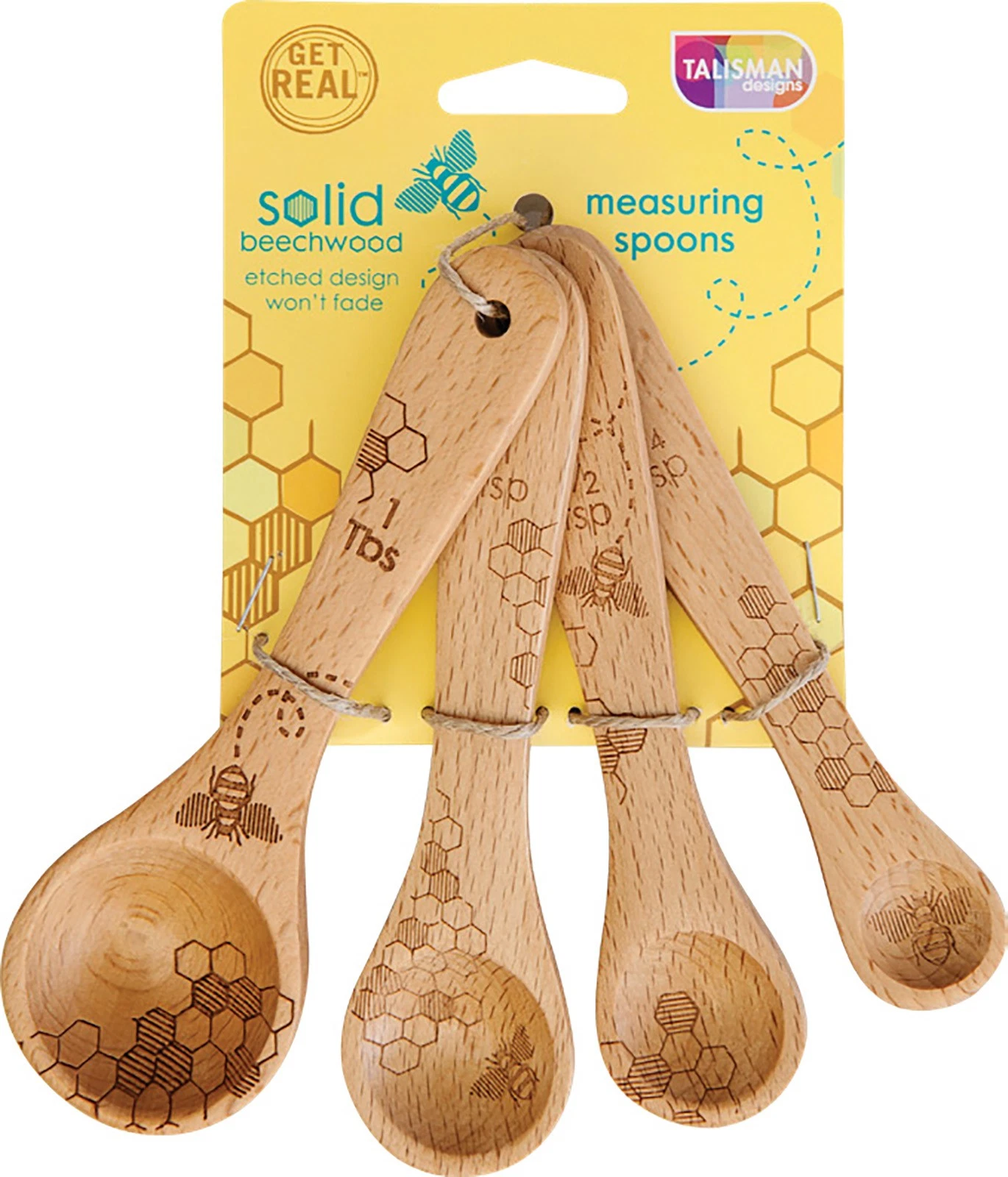 Talisman Designs Honey Bee Beechwood Measuring Spoons, Honey Bee, Set of 4