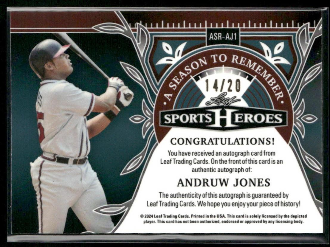 2024 Leaf Metal Sports Heroes #ASR-AJ1 Andruw Jones Red AUTO