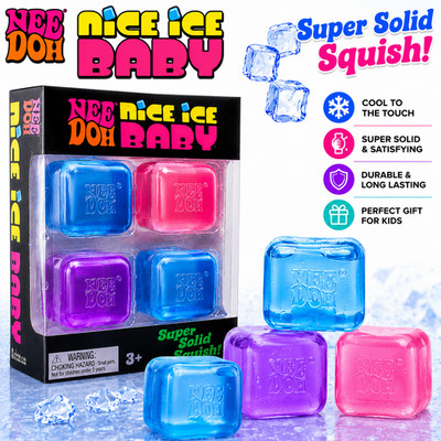 NeeDoh Nice Ice Baby 4-Pack Mini Cubes Authentic Squishy Fidget Stress Toy