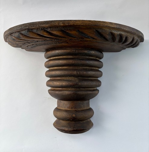 Hand-crafted Carved Wood Corbel Wall Sconce Half Moon Corkscrew Wall Shelf