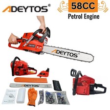 58cc Petrol Chainsaw 2 Stroke 20" Bar and 2 Chains Limbing Logs with FREE GLOVES