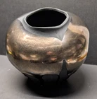 Vtg '92 Haeger Volcanic Raku Black Metallic Drip Glaze Pottery 8" Vase #161 USA