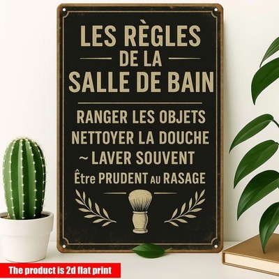 Metal Bathroom Sign Aluminum 8x12 Funny Les Règles De La Salle De Bain