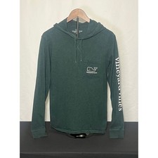 Vineyard Vines Mens XS Hunter Green Whale Logo Long Sleeve Hooded T-Shirt Pocket