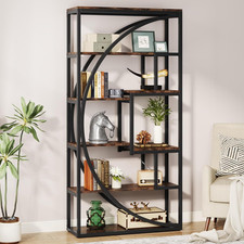 Bookshelf, Industrial 5-Tier Etagere Bookcase, 70.8 Inch Tall Bookshelf with 8 O