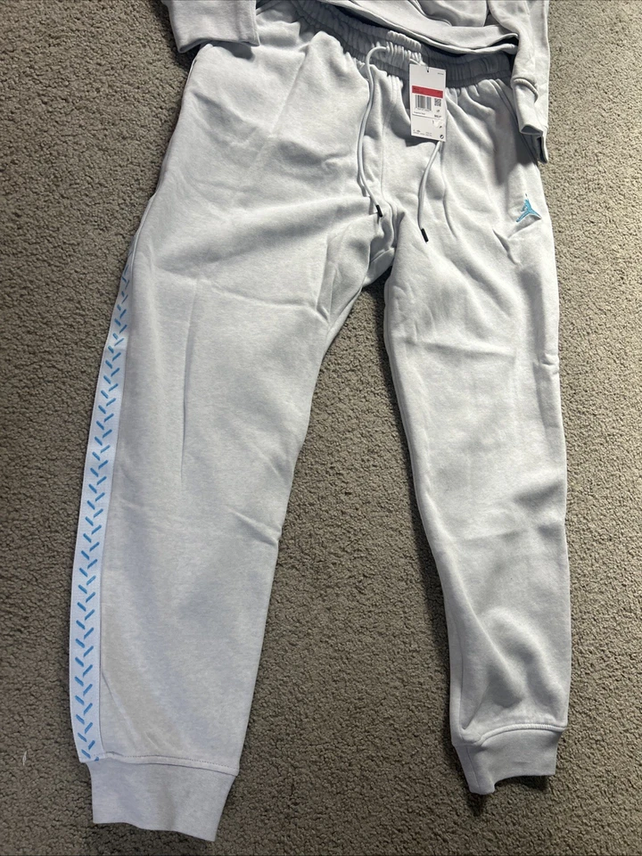 CONJUNTO COMBINANDO Jordan MVP cinza e azul claro moletom com capuz e calça de moletom tamanho grande novo - Imagem 3 de 4