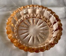 Vintage MCM Elegant Starburst Cut Glass Round Pink ASHTRAY 6” Diameter