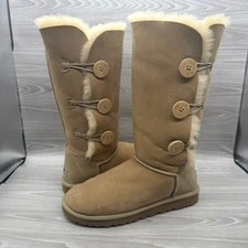 UGG Women Boot Size 9 Chestnut Bailey Button Triplet Tall Suede Shearling Casual