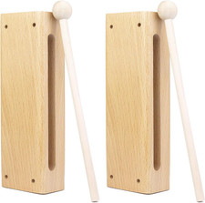 2-Pack Beech Wood Percussion Blocks with Mallets Rhythm Instrument Set
