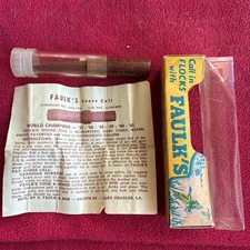 Vintage Faulks Goose Call WOOD & Clear PLASTIC Box & Instructions