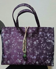 purple floral tote bag