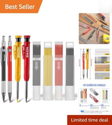 Versatile 4 Pack Woodworking Pencils with Waterproof Refill & Built-in Sharpener