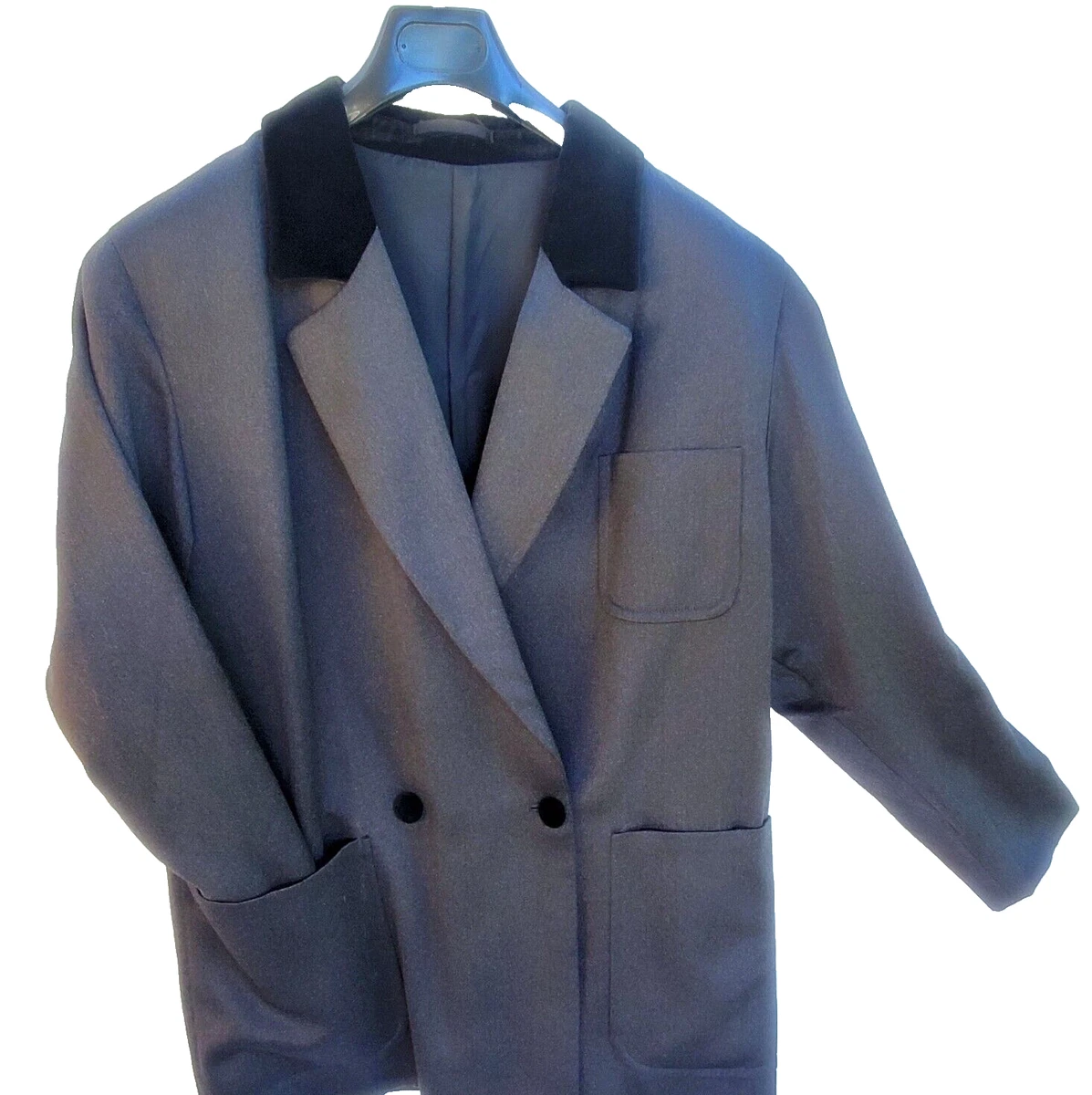 Traje Chaqueta Falda Gris Burberrys - Botones Cuello Terciopelo - Talla 10 Reg - Burberry