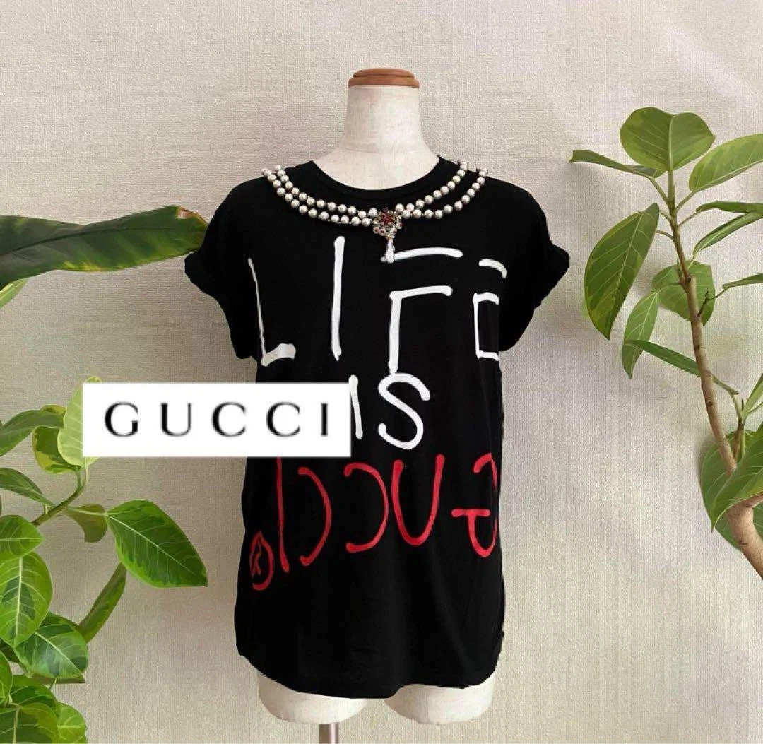T shirt Gucci collana perle nere Ms14 m5_0710