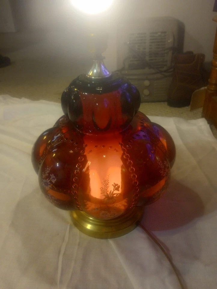 Lámpara Carl Falkenstein 3 Vías MCM Regencia Amatista Doble Burbuja Floral Funciona 1950 Foto 4 de 4